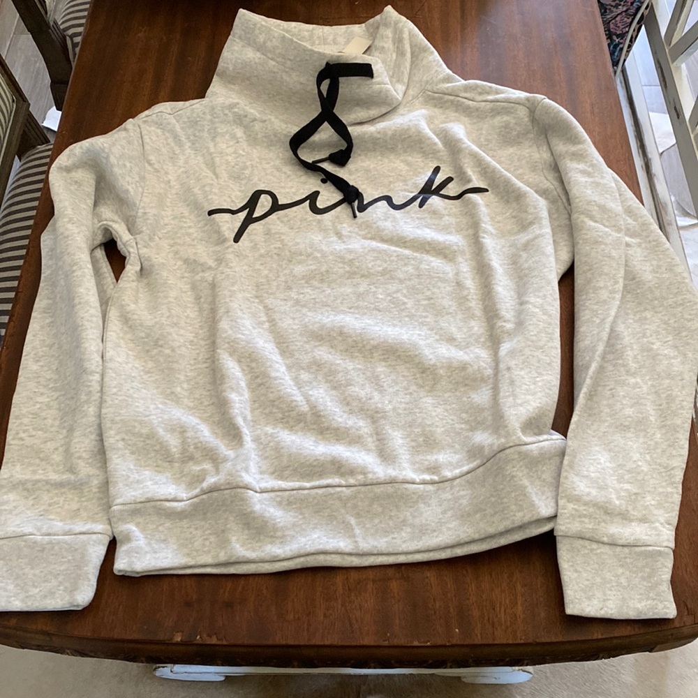 Pink funnel neck sweatshirt, light gray XS